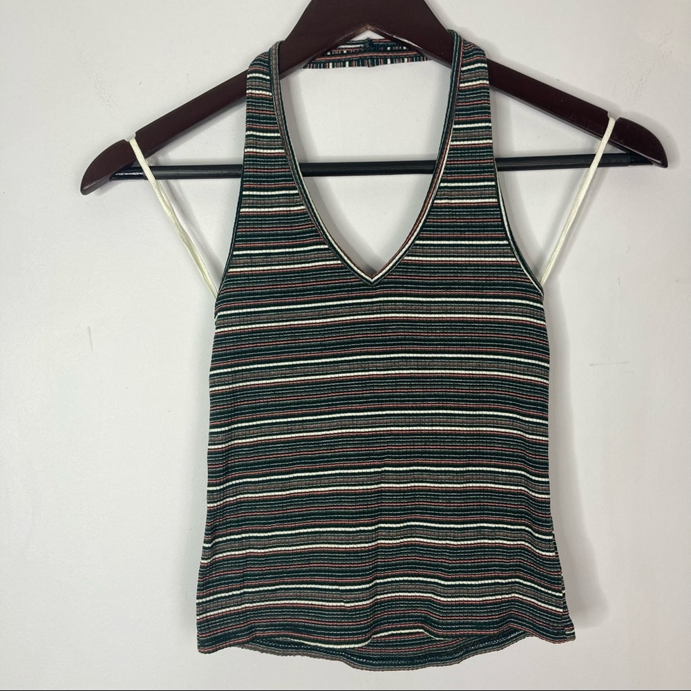 American Eagle Size Small Halter Ribbed V-Neck Crop Top Striped Y2K 90's - Picture 1 of 4